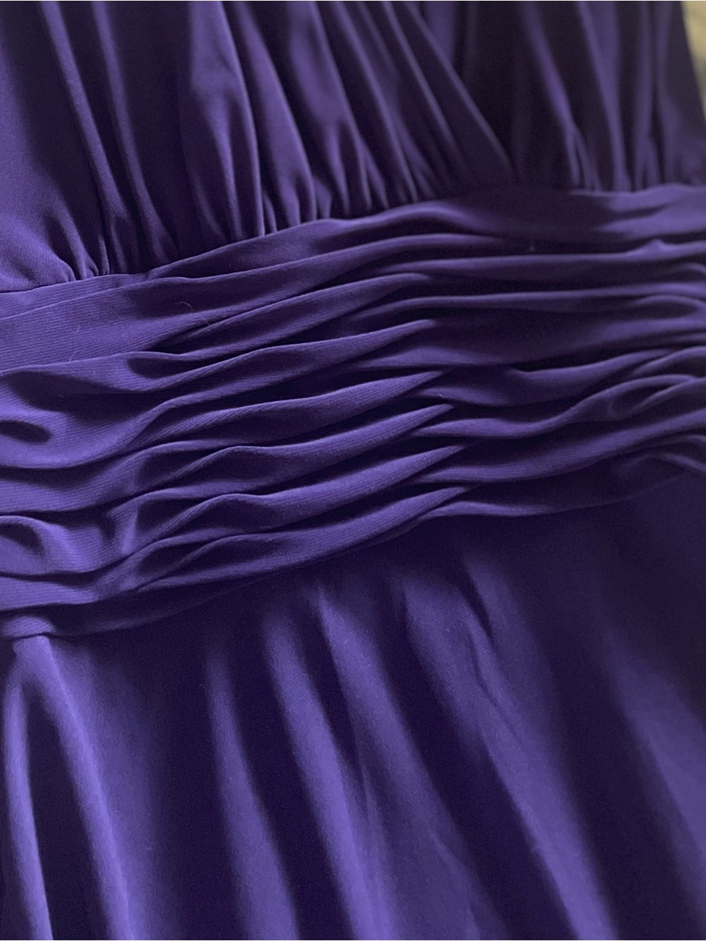 Evan Picone Deep Purple Midi Dress | Size 4 | Ruched Waist - Picture 3 of 8
